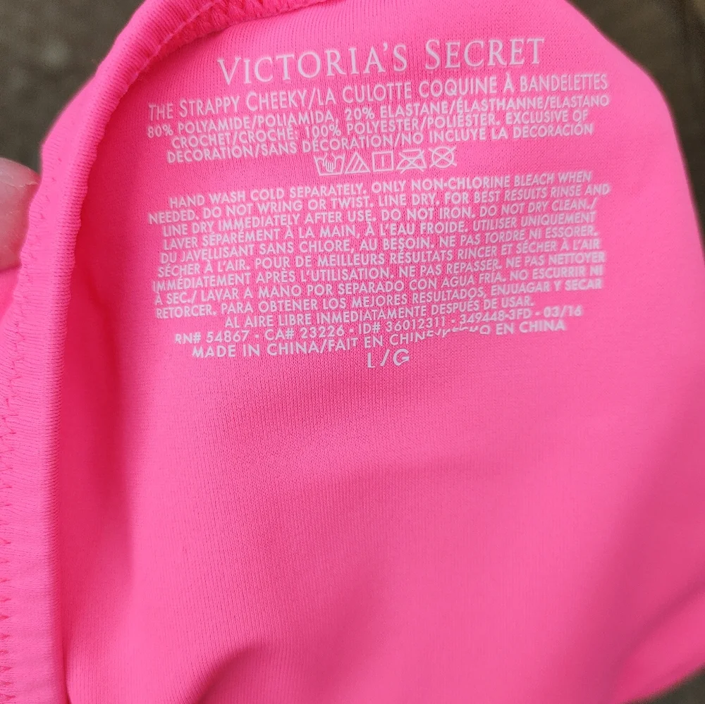 VICTORIA'S SECRET " THE STRAPPY CHEEKY" CRICHET DETAIL BIKINI BOTTOM, HOT PINK L - Picture 6 of 6